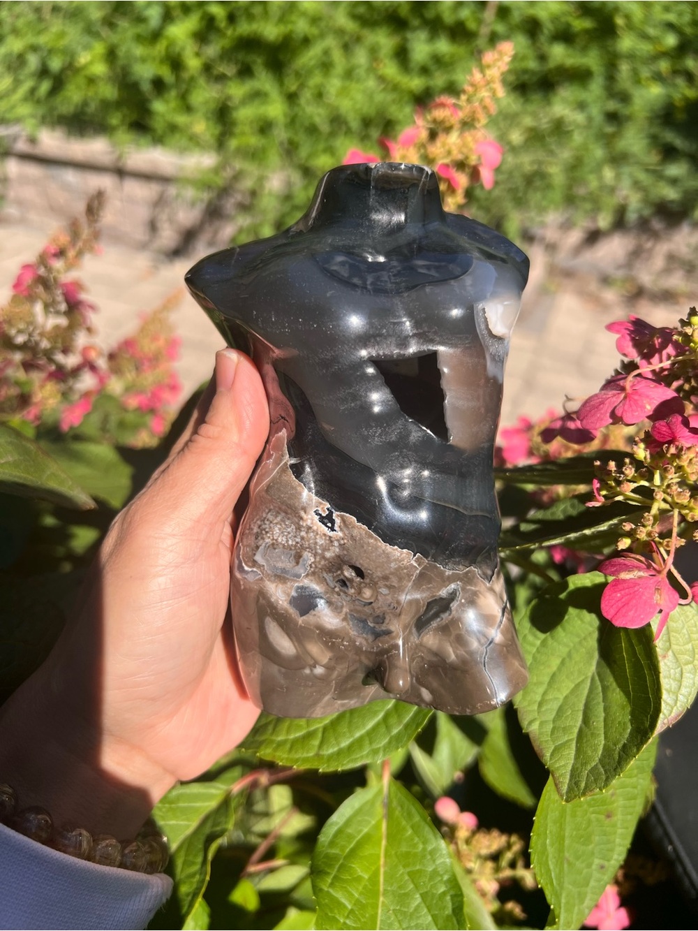 Volcanic (1) agate man body carving | crystal ~ uv reactive